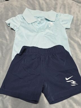 Nike Light Blue Polo with Navy Sport Shorts Set